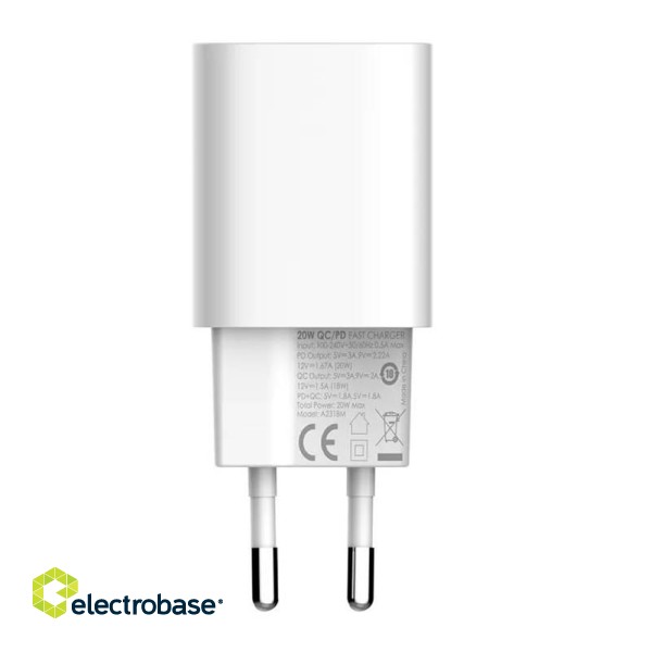 MFi wall charger LDNIO A2318M, USB-C+USB, USB-C to Lightning 20W image 3