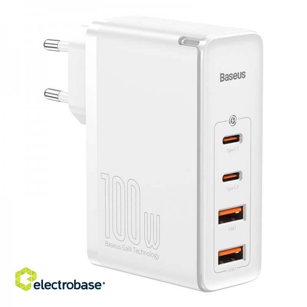 Travel Charger Baseus GaN2 Pro Quick  2x USB + 2x USB-C, 100W, EU (white) image 3