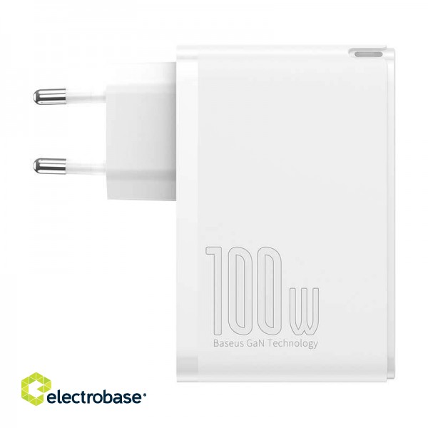 Travel Charger Baseus GaN2 Pro Quick  2x USB + 2x USB-C, 100W, EU (white) image 4