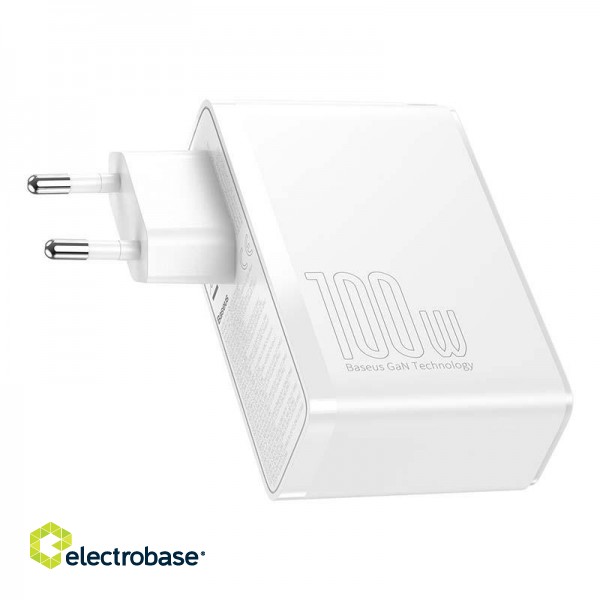 Travel Charger Baseus GaN2 Pro Quick  2x USB + 2x USB-C, 100W, EU (white) image 6