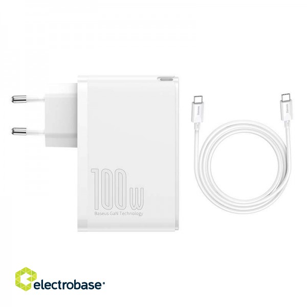 Travel Charger Baseus GaN2 Pro Quick  2x USB + 2x USB-C, 100W, EU (white) image 1