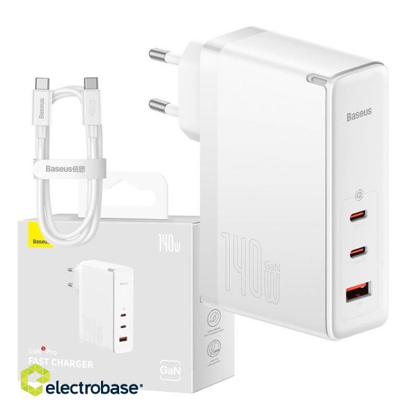 Wall charger Baseus GaN5 Pro 2xUSB-C + USB, 140W (white) image 1