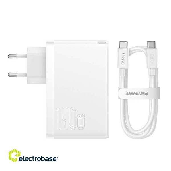 Wall charger Baseus GaN5 Pro 2xUSB-C + USB, 140W (white) image 4