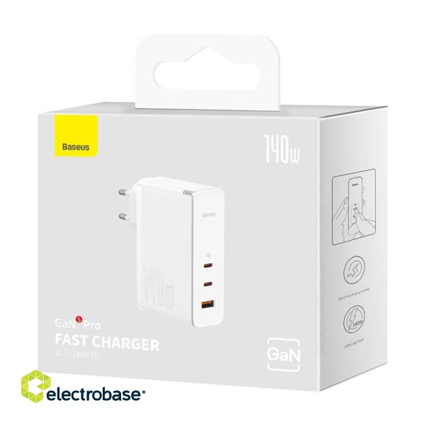 Wall charger Baseus GaN5 Pro 2xUSB-C + USB, 140W (white) image 5