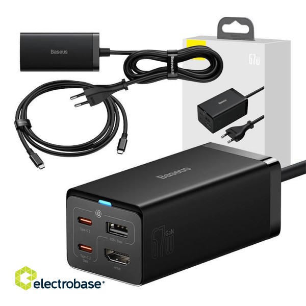 Wall charger Baseus GaN5 Pro 2xUSB-C + USB + HDMI, 67W (black) image 1