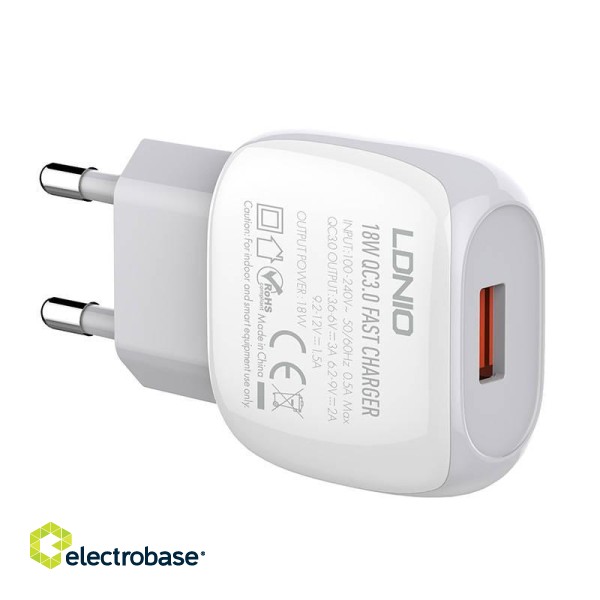 Wall charger  LDNIO A1306Q 18W +  Lightning cable фото 3