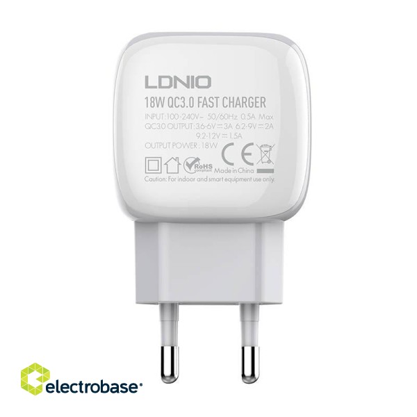 Wall charger  LDNIO A1307Q 18W +  Lightning cable paveikslėlis 2