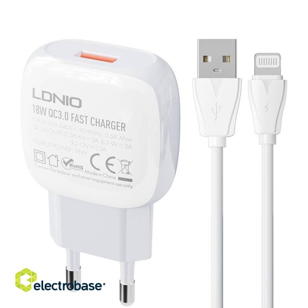 Wall charger  LDNIO A1307Q 18W +  Lightning cable image 1