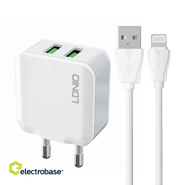 Wall charger  LDNIO A2201 2USB +  Lightning cable image 1