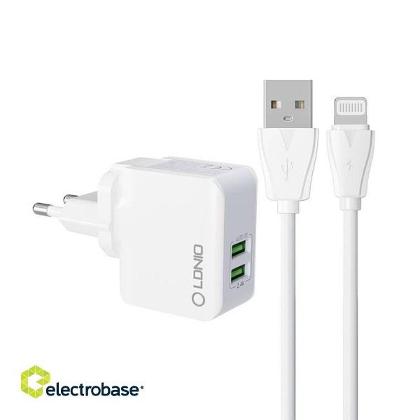Wall charger  LDNIO A2203 2USB +  Lightning cable фото 1