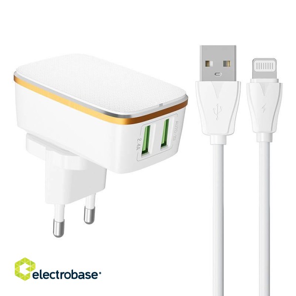Wall charger  LDNIO A2204 2USB + Lightning cable фото 1