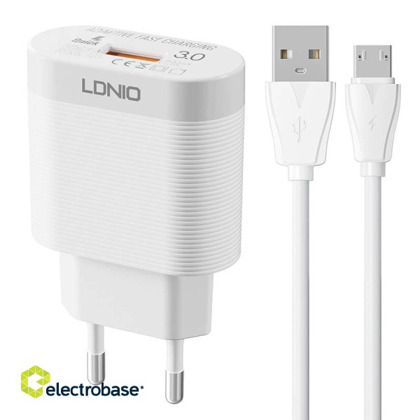 Wall charger LDNIO A303Q USB 18W + MicroUSB cable image 1
