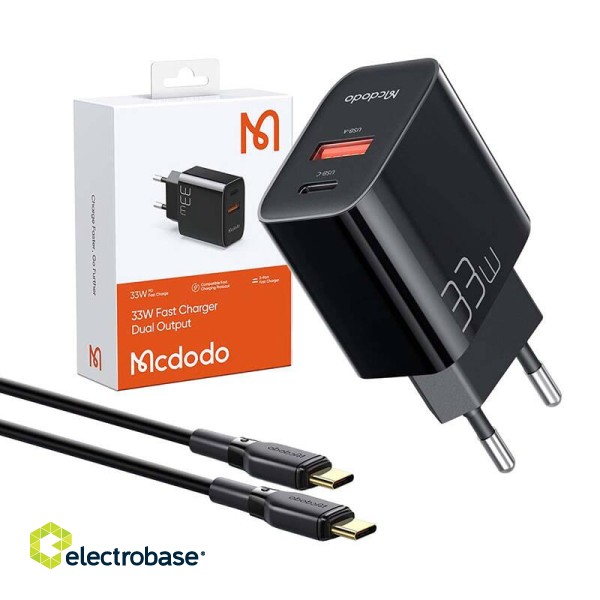 Wall charger Mcdodo CH-0922 USB + USB-C, 33W + USB-C cable (black) image 3