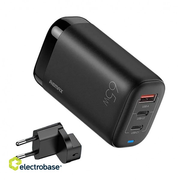 Wall charger Remax, RP-U55, 2x USB-C, USB, EU 65W (black) image 1