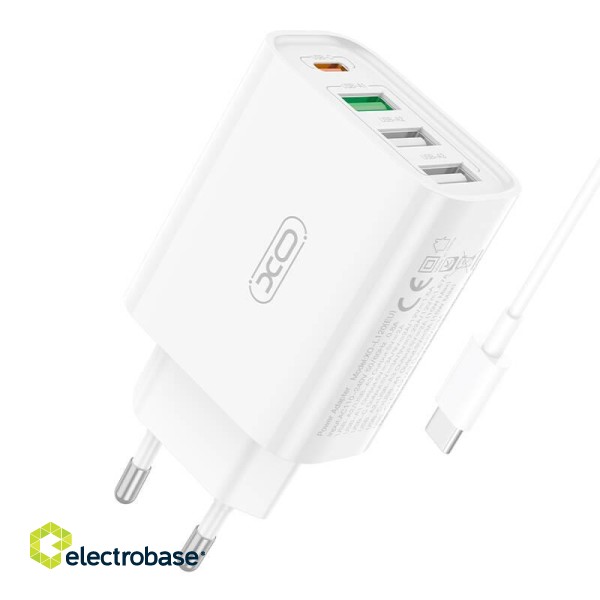 Wall charger XO L120 1xUSB-C,20W ,1x USB-1, 18W with cable USB-C (white) image 1