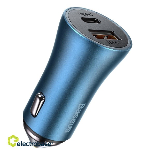 Baseus Golden Contactor Pro car charger, USB + USB-C, QC4.0+, PD, SCP, 40W (blue) + USB-C - Lightning cable 1m (blue) фото 3
