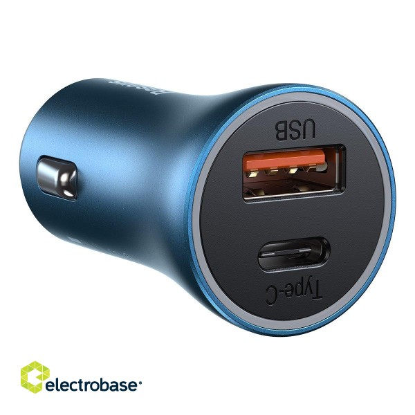 Baseus Golden Contactor Pro car charger, USB + USB-C, QC4.0+, PD, SCP, 40W (blue) + USB-C - Lightning cable 1m (blue) paveikslėlis 4