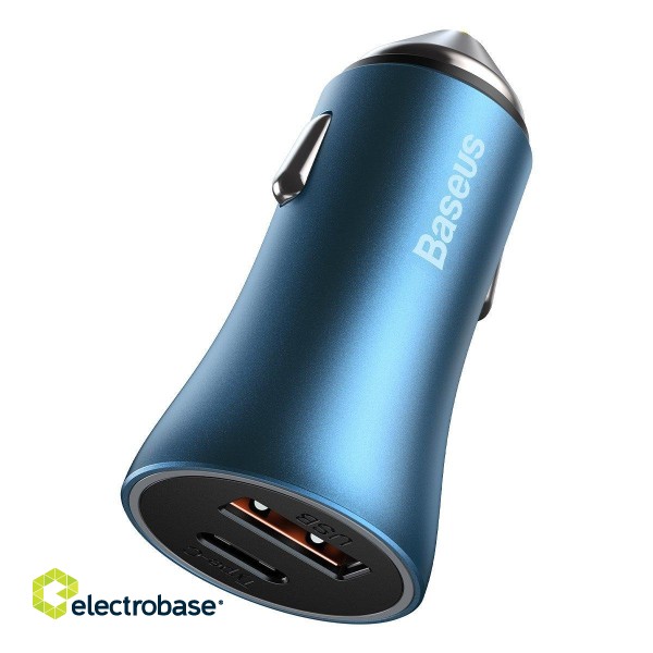 Baseus Golden Contactor Pro car charger, USB + USB-C, QC4.0+, PD, SCP, 40W (blue) + USB-C - Lightning cable 1m (blue) фото 6