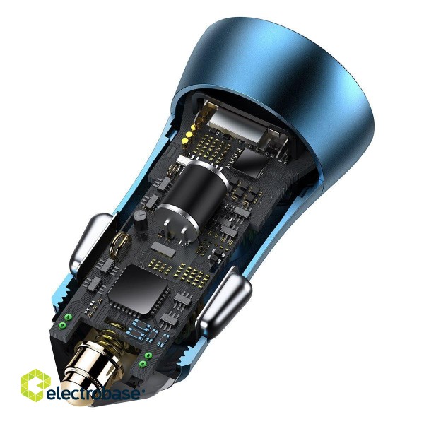 Baseus Golden Contactor Pro car charger, USB + USB-C, QC4.0+, PD, SCP, 40W (blue) + USB-C - Lightning cable 1m (blue) фото 7