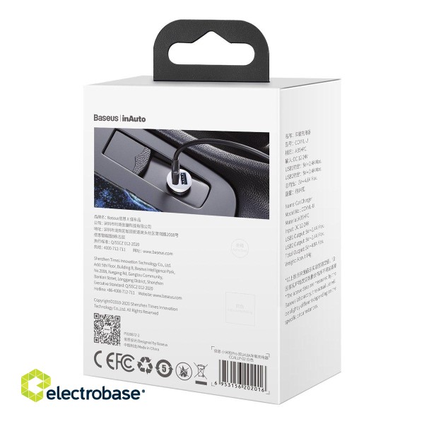 Baseus Grain Pro Car Charger 2x USB 4.8A (white) paveikslėlis 6