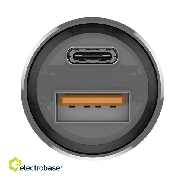 Budi 30W Car Charger, USB + USB-C, PD + QC 3.0 (Gray) image 3