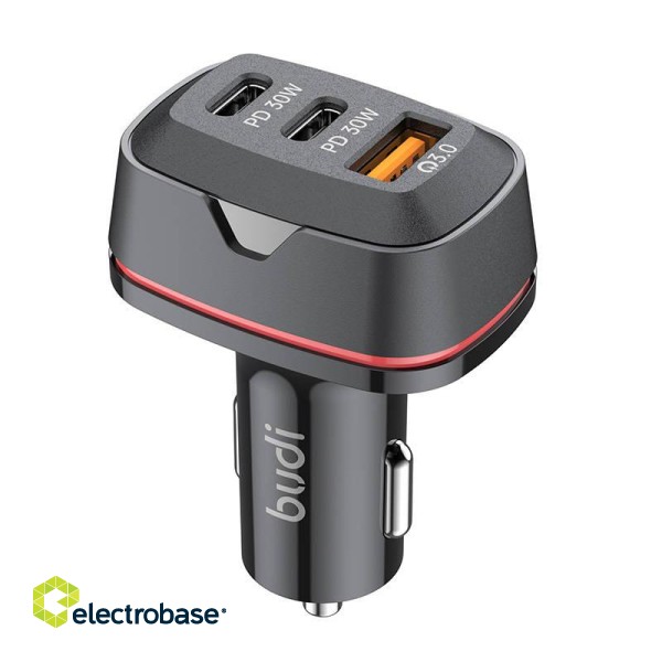 Budi car charger, USB + 2x USB-C, 60W, PD + QC (black) image 3