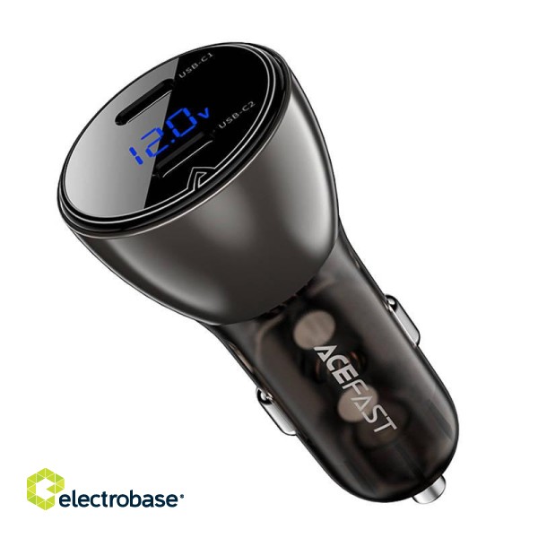 Car Charger Acefast B10 60W, USB-C + USB-C, with display (black) image 2