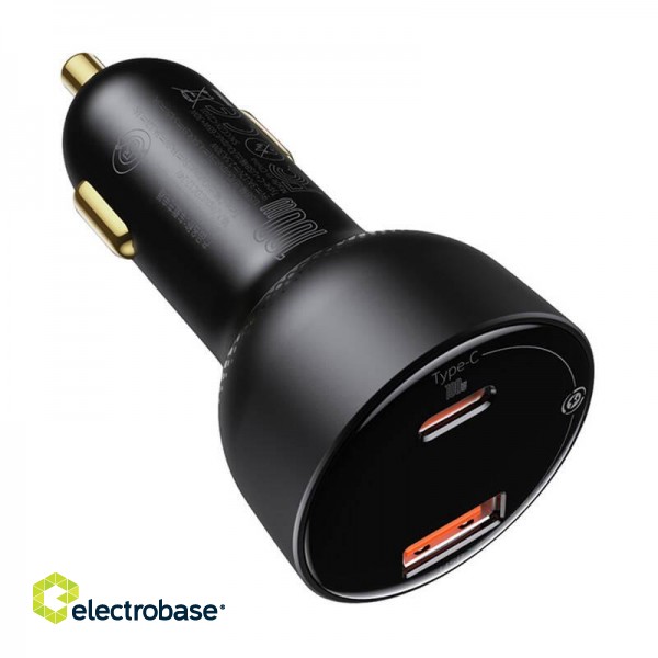 Car charger Baseus Superme, USB, USB-C, 100W + USB-C cable (black) image 2