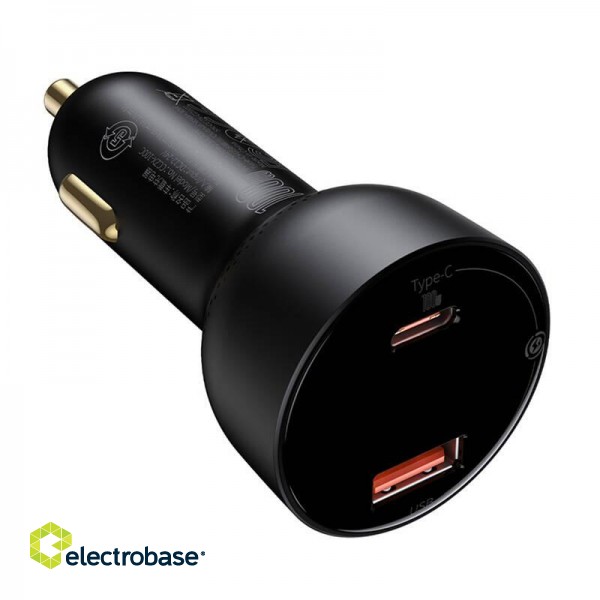 Car charger Baseus Superme, USB, USB-C, 100W + USB-C cable (black) image 3