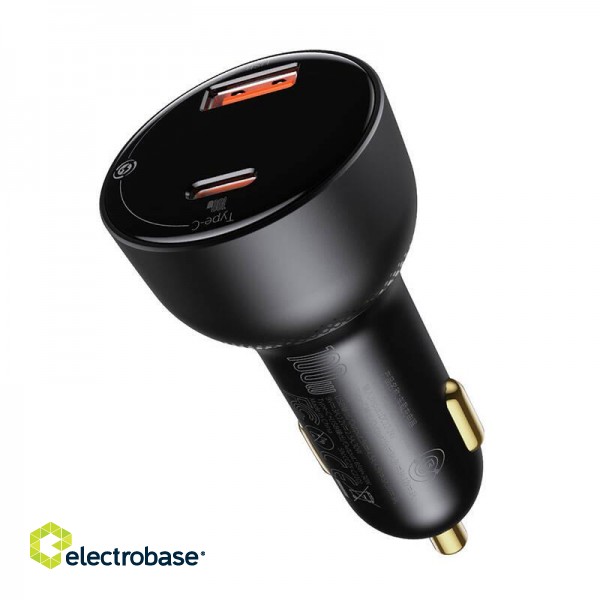 Car charger Baseus Superme, USB, USB-C, 100W + USB-C cable (black) image 4