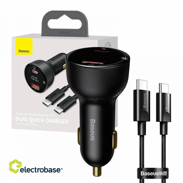 Car charger Baseus Superme, USB, USB-C, 100W + USB-C cable (black) image 9