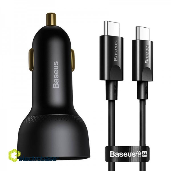 Car charger Baseus Superme, USB, USB-C, 100W + USB-C cable (black) image 1