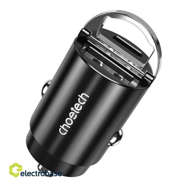 Car Charger Choetech TC0006 1x USB-A, 1x USB-C 30W PD 3.0 (black) image 5