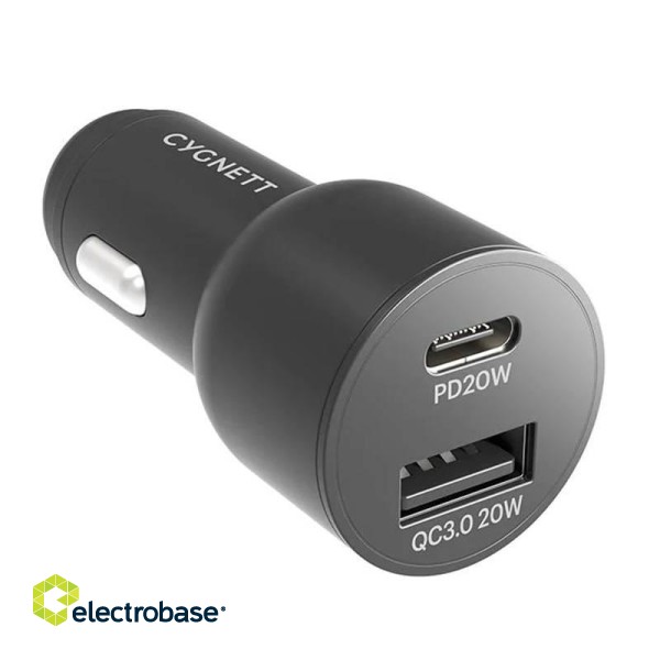 Car charger Cygnett USB, USB-C 20W (black) фото 1