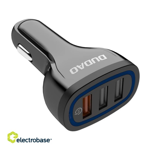 Car charger Dudao R7S 3x USB, QC 3.0, 18W (black) image 1