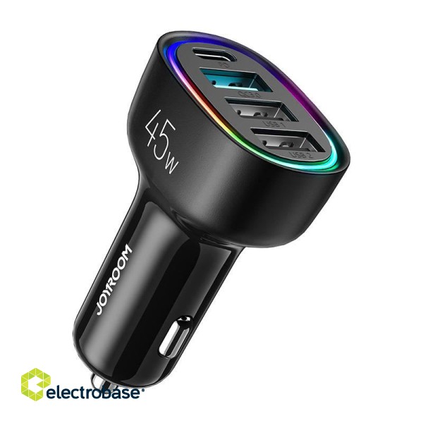 Car charger Joyroom JR-CL09, 4-port, 1x USB-C PD, 1x QC3.0 USB, 2x USB (black) фото 1