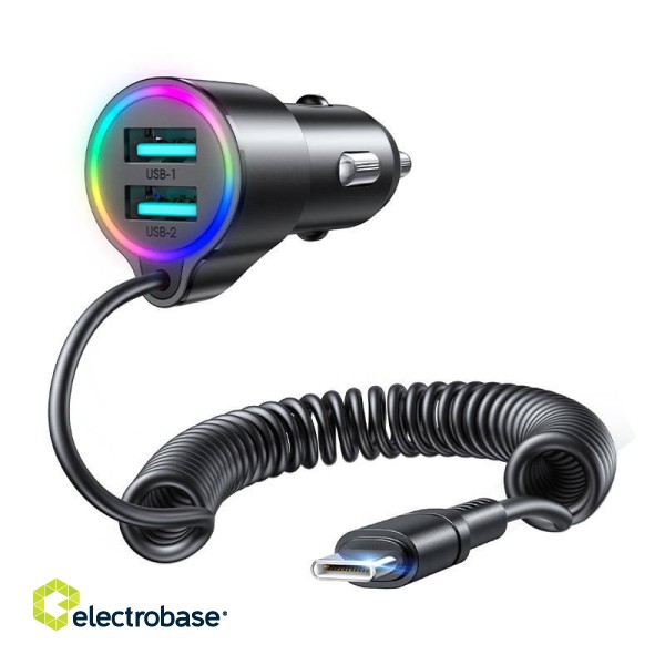 Car charger Joyroom JR-CL24, 2x USB + Type-C cable (black) image 1