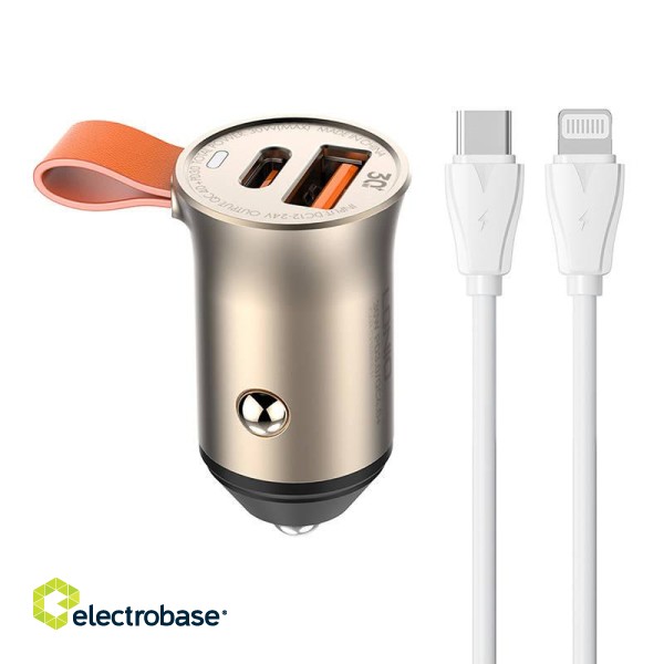 Car charger LDNIO C509Q, USB + USB-C, 30W + cable USB-C to Lightning (gold) image 1