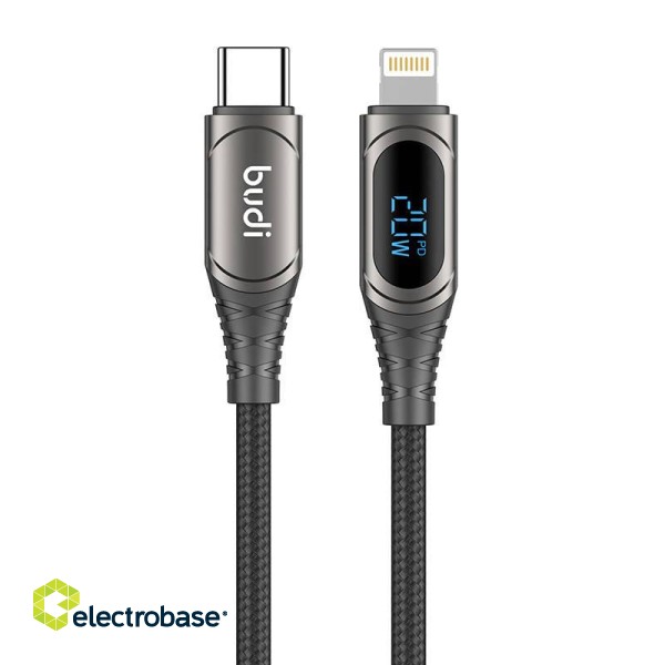 USB-C to Lightning LED cable Budi, 20W, 1.5m (black) paveikslėlis 2