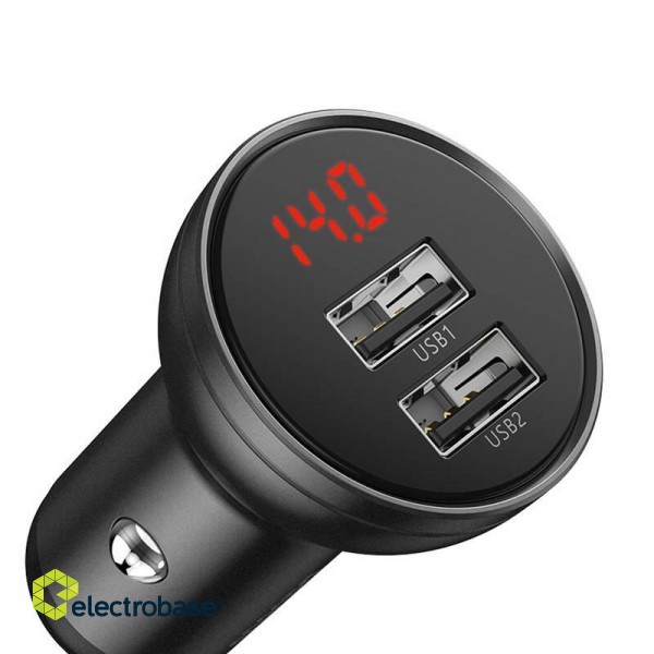 Ładowarka samochodowa Baseus z wyświetlaczem, 2x USB, 4,8A, 24W (szara) image 4