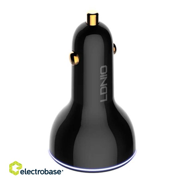 LDNIO C102 Car Charger, USB + 2x USB-C, 160W + USB to Lightning Cable (Black) image 6