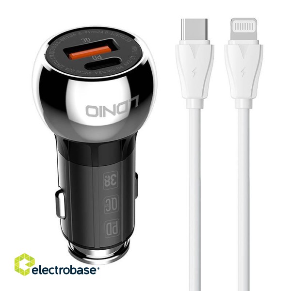 LDNIO C1 USB, USB-C Car charger + USB-C - Lightning Cable image 1