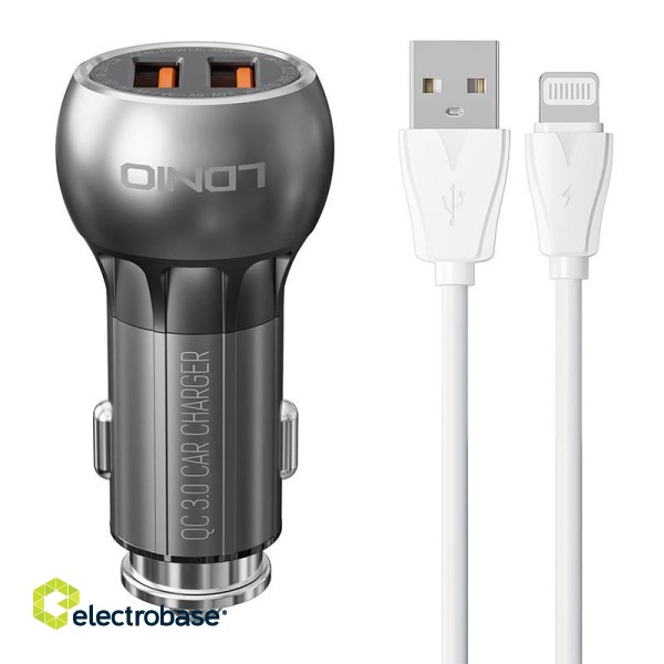 LDNIO C503Q 2USB Car charger + Lightning Cable image 1