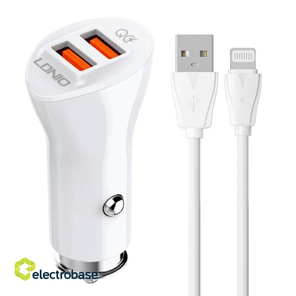 LDNIO C511Q 2USB Car charger + Lightning cable фото 1
