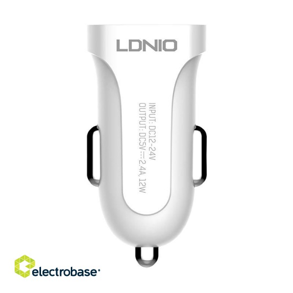 Car charger LDNIO DL-C17, 1x USB, 12W + USB-C cable (white) paveikslėlis 2