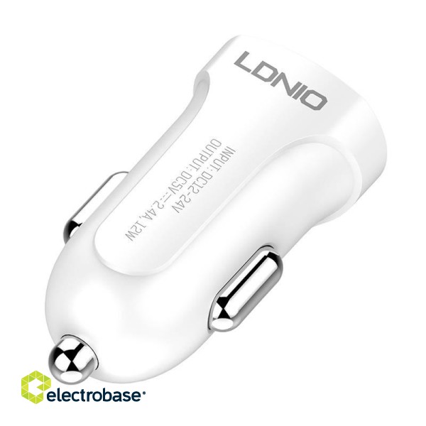 Car charger LDNIO DL-C17, 1x USB, 12W + USB-C cable (white) paveikslėlis 4