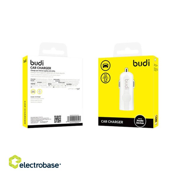 LED car charger Budi 1xUSB-A, 2.4A (white) фото 3