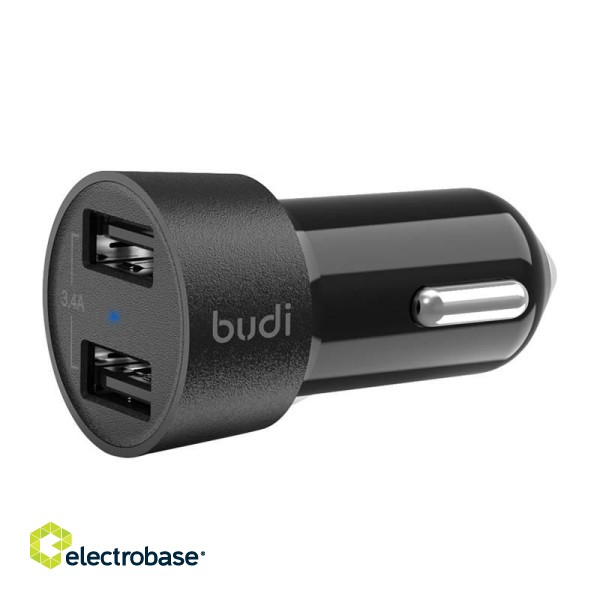 LED car charger Budi, 2x USB, 3.4A (black)