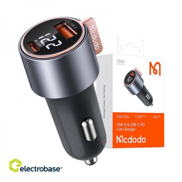 Mcodo CC-5670 75W Digital Display PD 1*USB-A 1*USB-C Car Charger image 5