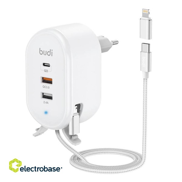 Wall Charger Budi 1m cable 30W (white) paveikslėlis 1